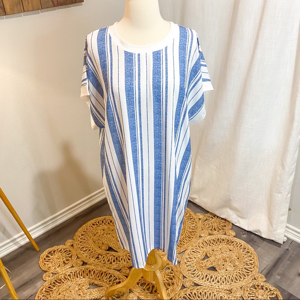 NWT Denim Striped Batwing Sleeve Dress